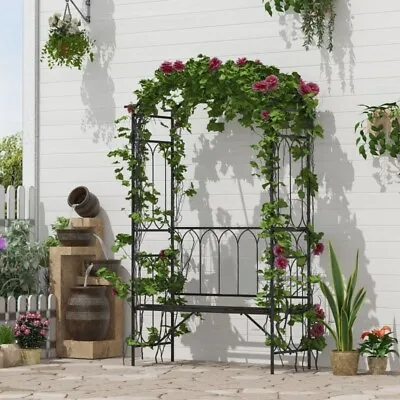 Outdoor Garden Arbour Bench Arch Climbing Plant Vines Highback Seater Patio Unit • £89.99