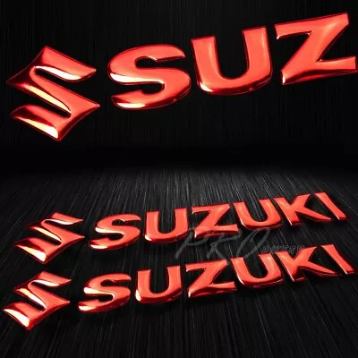 7 X 1.5  Extra Curvy Emblem Decal Logo+Letter Fairing Sticker Suzuki Chrome Red • $11.88