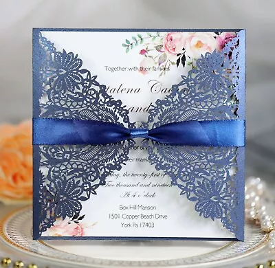 50pcs Open Gate Lace Flowers Wedding Party Celebration Invitations Cards Sets • £54.96