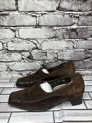 Mephisto Brown Suede Leather Square Toe Split Toe Loafers Heel Shoes Women Sz 9M • $34.99