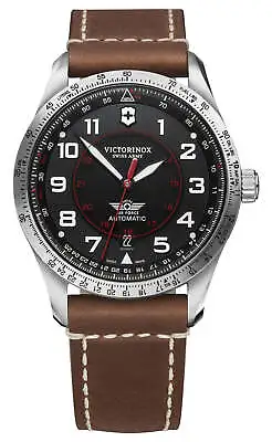 Victorinox Swiss Army Airboss Automatic Steel Leather Date Mens Watch 241973 • $1279.59