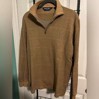 Polo Golf Ralph Lauren Sweater Mens M Brown 1/4 Zip Pullover Cotton Long • $44