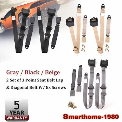2 Set Retractable 3 Point Harness Car Safety Seat Strap Seat Belt Auto Vehicle • $50