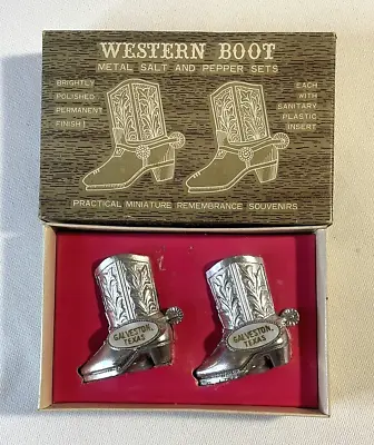 VTG Western Cowboy Boot Chrome Plated Salt And Pepper Shakers Galveston Texas • $19.90