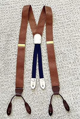 Cole Haan Mens Suspenders Brown Leather End Button Braces Wedding Prom Formal • $25