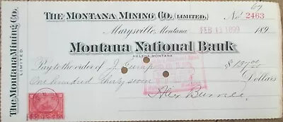 Marysville MT 1899 Bank Check Montana Mining Company With Revenue Stamp • $9.99