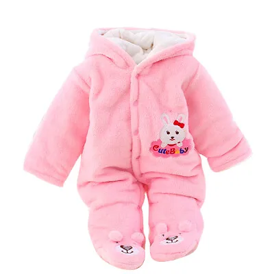 Newborn Winter Fleece Jumpsuit Outfit Hooded Romper Baby Warm Bodysuit Coat New • £12.99