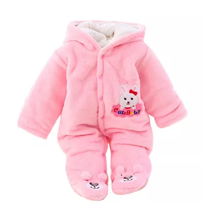 Newborn Winter Fleece Jumpsuit Outfit Hooded Romper Baby Warm Bodysuit Coat New • £12.99