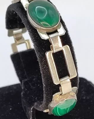 Alicia De La Paz Sterling Silver Malachite Taxco Mexican Bracelet • $150