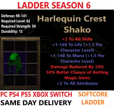 ✅PC PS4 PS5 XBOX SWITCH✅LADDER Shako Harlequin MF DIABLO 2 RESURRECTED ITEMS D2R • $2.50