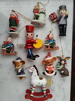 Enesco Mini 2-3  Wood Christmas Tree Ornaments Lot Of 10 Vintage Holiday  Decor  • $22.99