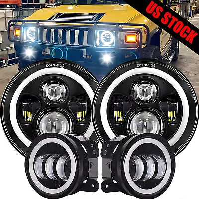 For Hummer H2 H3T 06-10 7  Inch LED Headlights 4  Fog Lights Halo DRL Combo Kit • $73.99