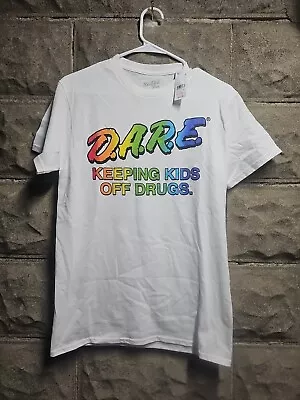 NWT Dare D.A.R.E. To Keep Kids Off Drugs White Neon Sz S Small Shirt  • $22.99