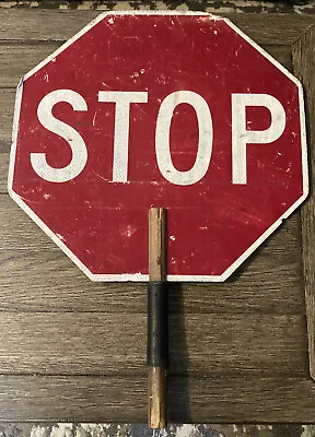 Vintage Stop Slow Tin Sign School Crossing Guard Police Wood Handle 18” X 18” • $68.99