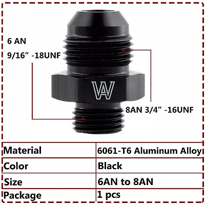 -8AN Flare To -6 ORB O Ring Boss Adapter AN Fitting ORB Aluminum BLACK • $6.59