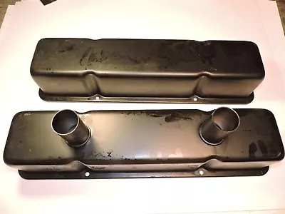 SBC Stamped Steel Valve Covers With Dual Stacks Satin Black NASCAR Hot Rod JJC • $40