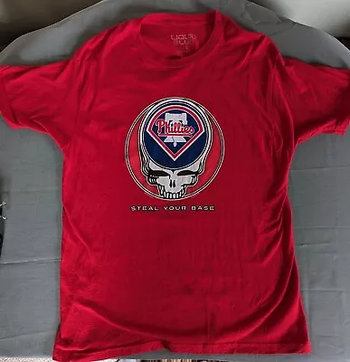 Philadelphia Phillies Steal Your Base Face Grateful Deal Skull Tee Shirt Large • $10