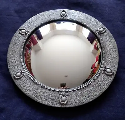 VINTAGE Arts & Crafts Round Pewter Framed Wall Mirror Convex Glass • £75