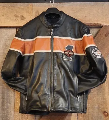 Men’s Harley Davidson Victory Lane #1 Genuine Leather Motorcycle Jacket Size MD • $159.99