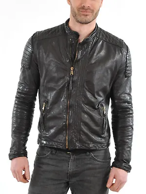 Men's Genuine Lambskin Leather Jacket Slim Fit Moto Biker Jacket  - MJA032 • $114.99