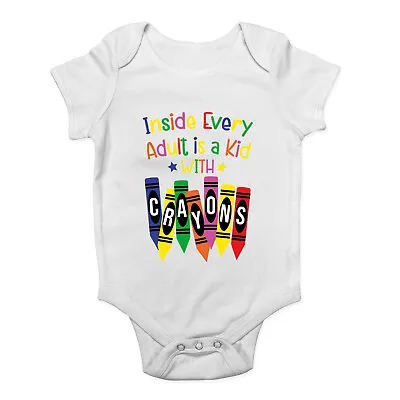 Colouring Baby Grow Vest Inside Every Adult Is A Kid With Crayons Bodysuit Girls • £5.99