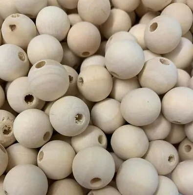 £2.99 • Buy Natural Round Untreated Plain Wooden Balls Bead With Hole 16mm 25 50 100 W13