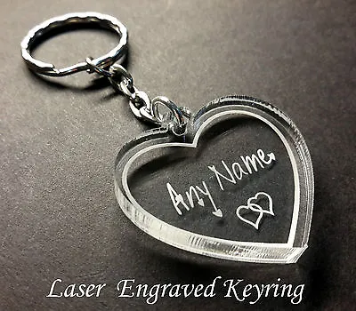 Personalised Name Heart Shape Keyring - Laser Cut And Engraved • £3.14