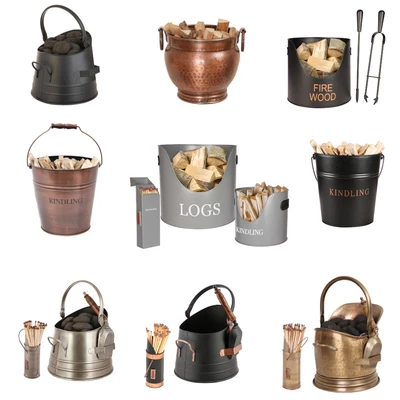 £42 • Buy Fireside Fireplace Coal Bucket Wood Vintage Metal Log Holder Scuttle Kindling