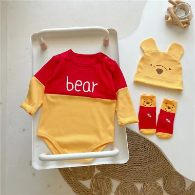 0-3Y Baby Cosplay Anime Crawling Suit Winnie The Pooh Dance Costume Hat Gifts # • £13.99