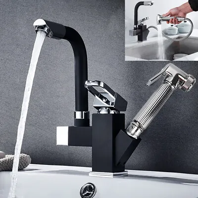 Kitchen Sink Mixer Taps 360° Swivel Spout With Pull Out Spray Faucet & 2 Hose • £28.99