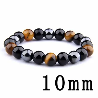 Tiger Eye Natural Stone Black Obsidian Hematite Beads Bracelets Men Women Gift • $3.83