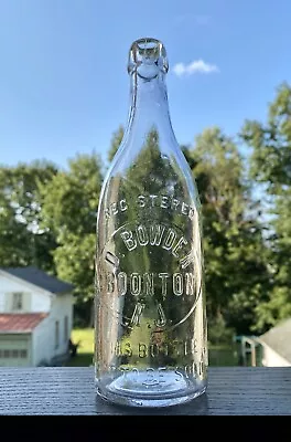 D Bowden Clear Champagne Blob Beer Bottle Boonton NJ 1880s Circle Slug • £25.09