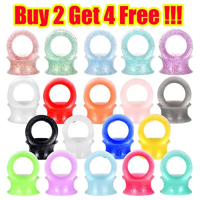 Pair Of Double Flare Silicone Ear Plugs Gauges Ultra Thin Glitter Flesh Tunnels • $3.59
