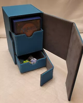 MTG Commander/Deck Box 100+double Sleeved Cards/Dice Tray/Drawer/Turquois Blue • $19.95