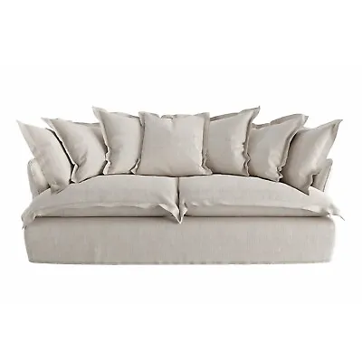Bespoke Loose Cover Sofa In Linen Cotton + Over Sized Deep Maker  Cushions Son • £2036.96