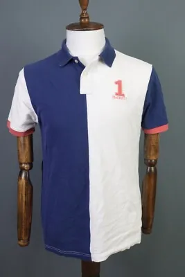 Hackett London Slim Fit White / Blue Colorblock Short Sleeve Polo Shirt Size L • $31.25