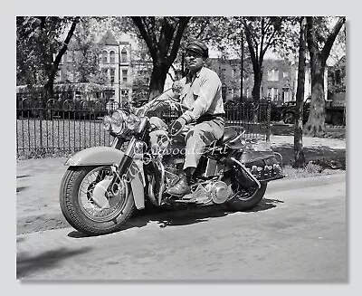 African American Man On Harley Davidson Motorcycle - Vintage 1940s Photo Reprint • $9.95