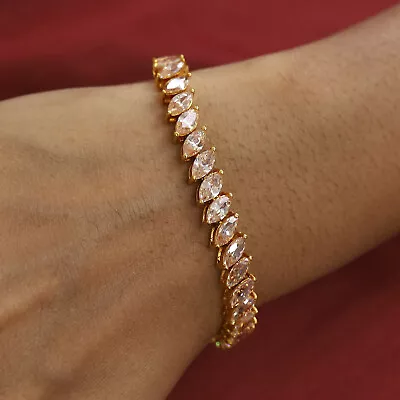 QVC Nolan Miller'S Goldtone Clear Marquise Tennis 7.5  Bracelet Pre-owned • $4.03