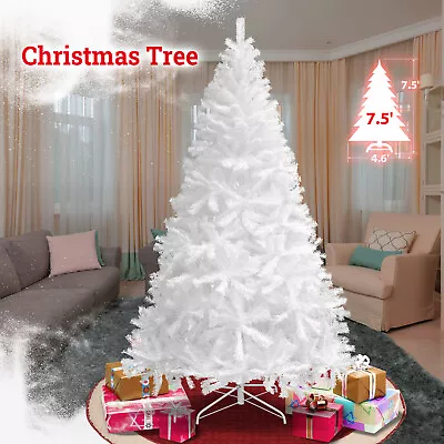 7.5ft White Christmas Tree Pine Xmas PVC Trees W Metal Stand Holiday • $74.99