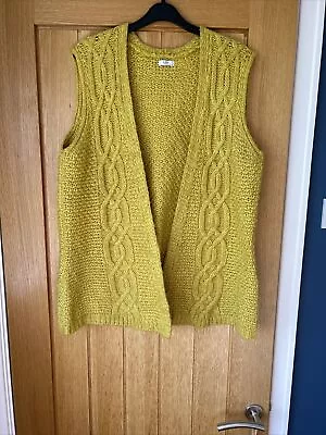 Cotton Traders Mustard Long Sleeveless Waistcoat/Gilet / JumperCable Knit 12/14 • £5