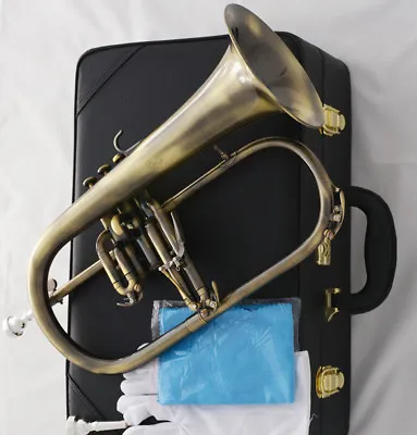 Professional Bb Flugelhorn Antique Horn Monel Valves With 2 Mouth Leather Case • $358