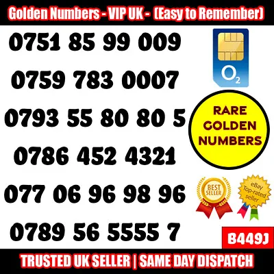 Gold Easy Mobile Number Memorable Platinum Uk Pay As You Go Sim Lot - B449j • £9.95