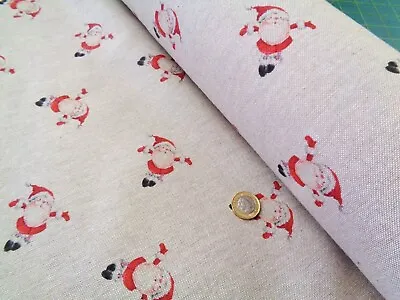 £10.99 • Buy Christmas Fabric Flying Santa  Cotton Rich Linen Look Weight Cushions Craft Bags