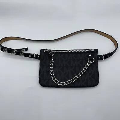 Michael Kors MK Signature Logo Belt Bag Pouch Fanny Pack Black Faux Leather • $22.95