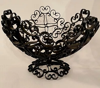 Wrought Iron Scroll Design Metal Fruit Bowl Basket Pedestal Made In Spain • $19