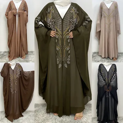 Ramadan Open Caridgan Women Muslim Rhinestone Kimono Kaftan Moroccan Abaya Robe • $41.37