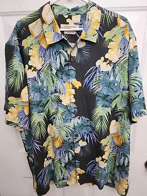 TOMMY BAHAMA Hawaiian Aloha Men's Camp Shirt Palm Leaf Green 100% Silk SS XL 🔥 • $23.75