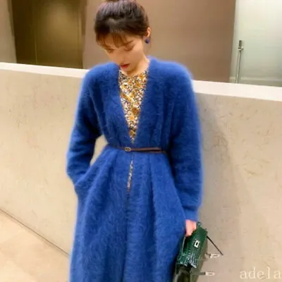 Women's Coat Long Faux Mink Fur Cashmere V-Neck Sweater Outwear Cardigan Coats  • $54.11