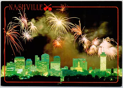 Nashville Tennessee Music City Fireworks Skyline Night View USA Vintage Postcard • $3.86