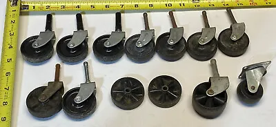 Vintage Black Plastic Caster Wheels-table-cabinet-(13)total-2” & 1-1/2” • $3